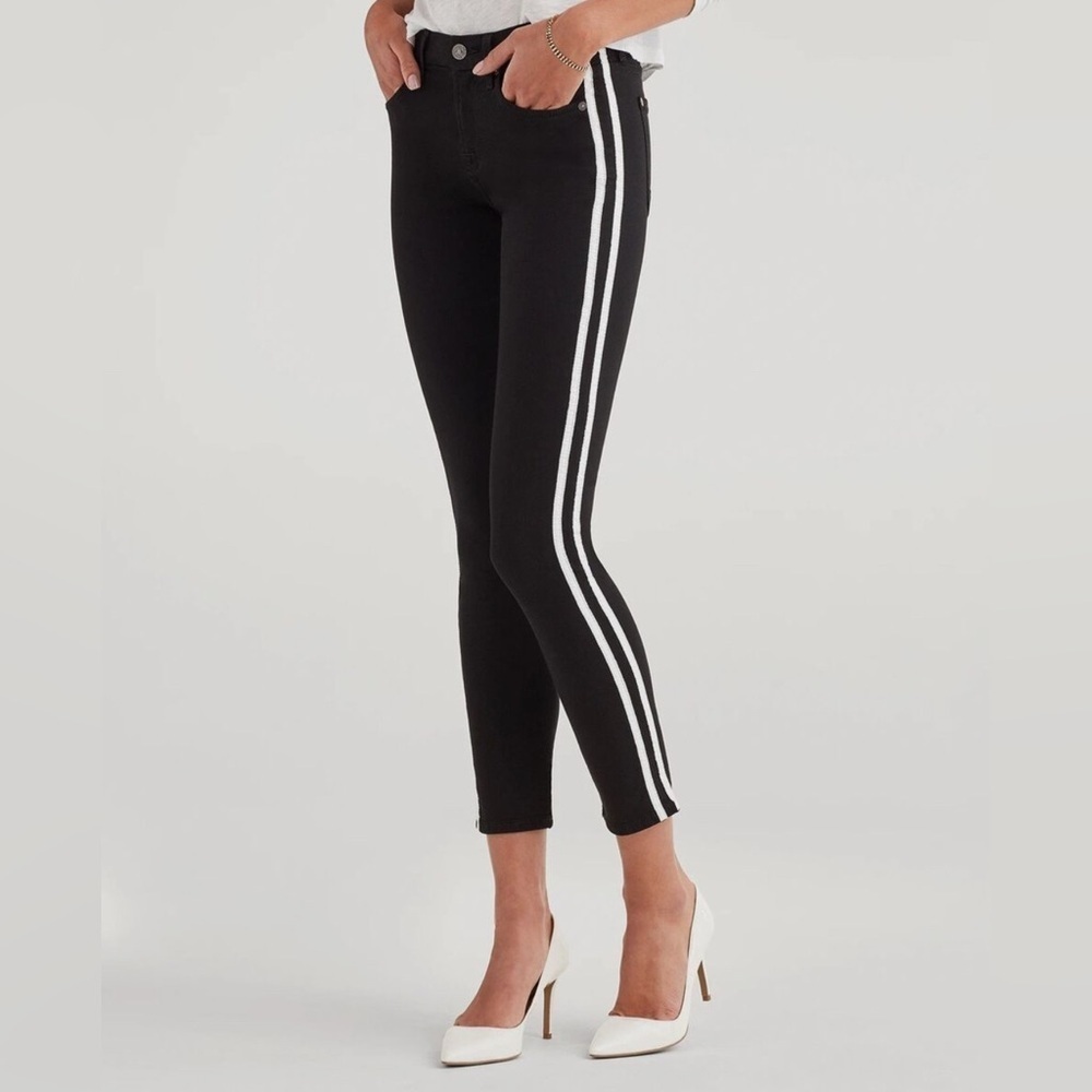 7 For All Mankind B air The Ankle Skinny Jeans Black White Leather Stripes